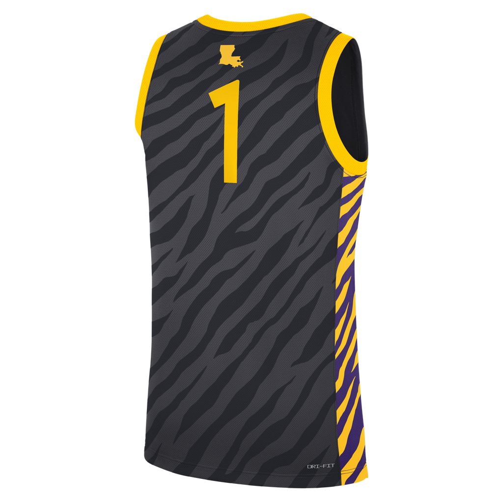 #1 Anthracite LSU Tigers Replica Basketball Jersey product image 4, provided for visual reference and product detail review