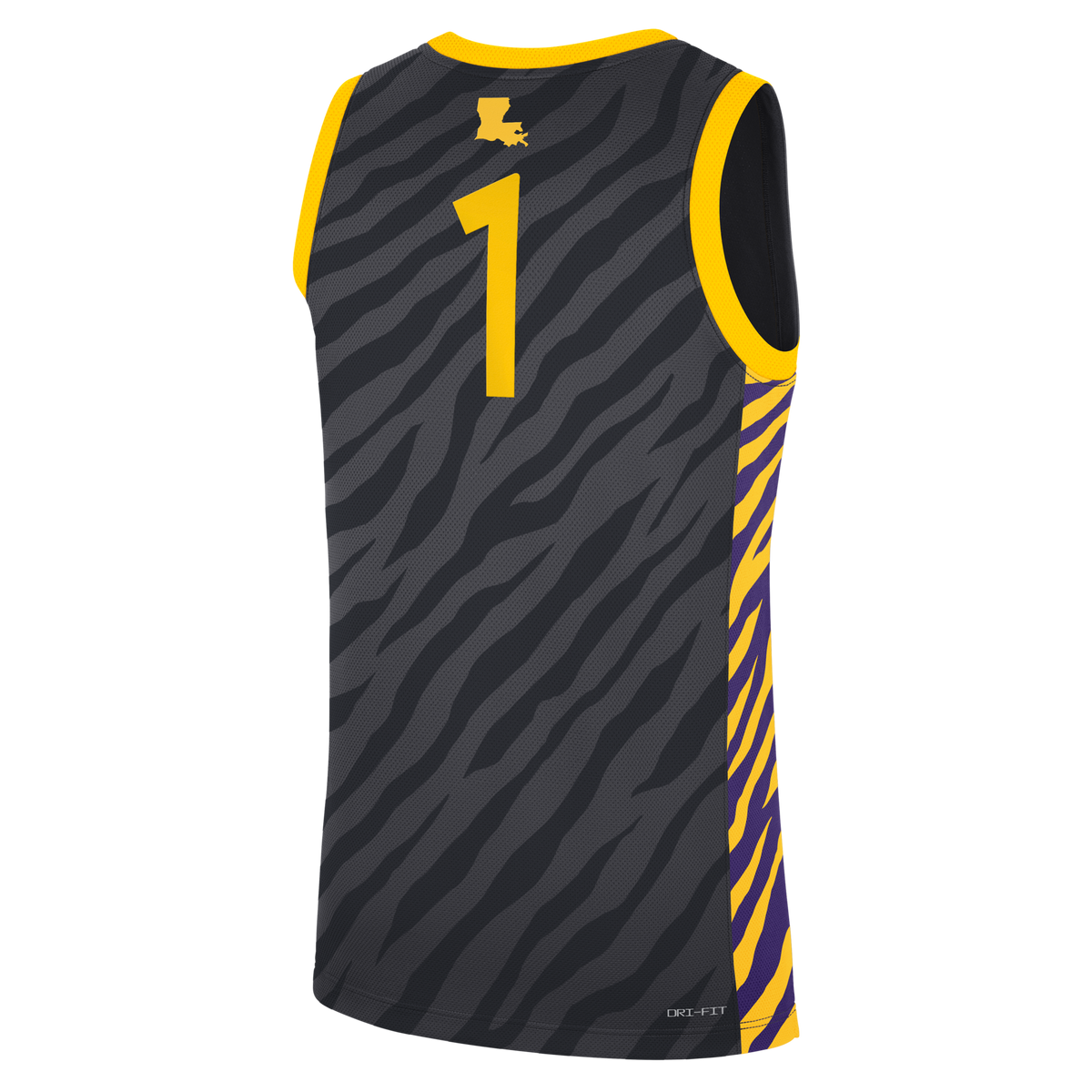#1 Anthracite LSU Tigers Replica Basketball Jersey product image 4, provided for visual reference and product detail review