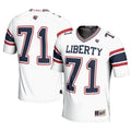 #71 Liberty Flames Football Jersey – White product image 1, provided for visual reference and product detail review