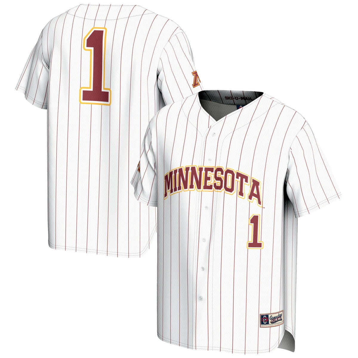 #1 Minnesota Golden Gophers Lightweight Baseball Jersey - White product image 1, provided for visual reference and product