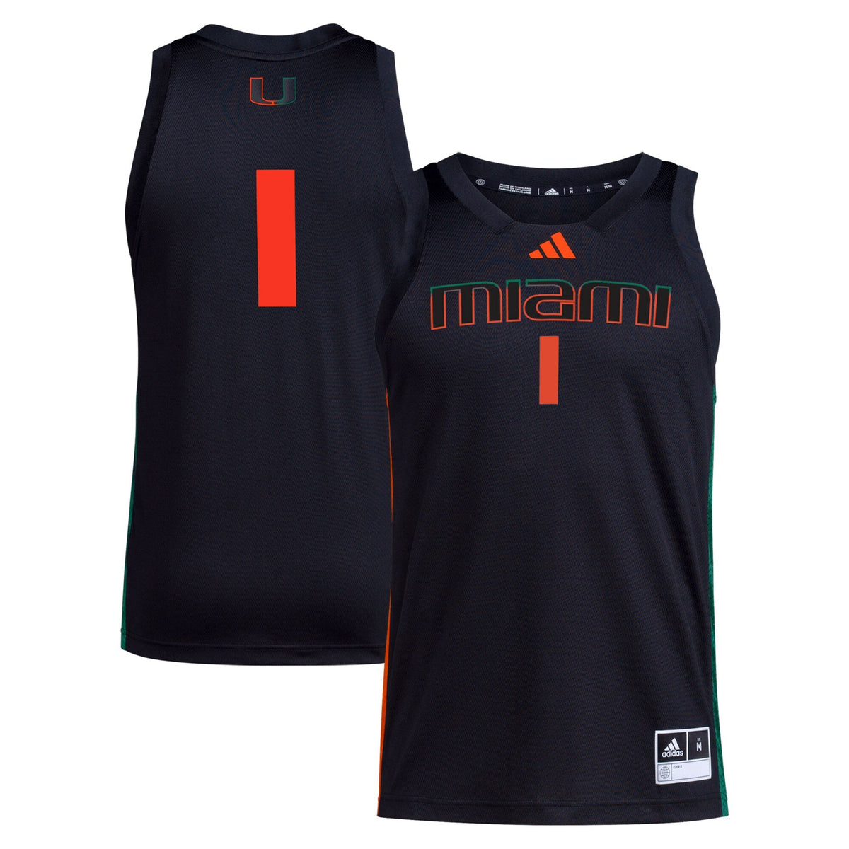 #1 Miami Hurricanes Swingman Jersey - Black product image 1, provided for visual reference and product detail review