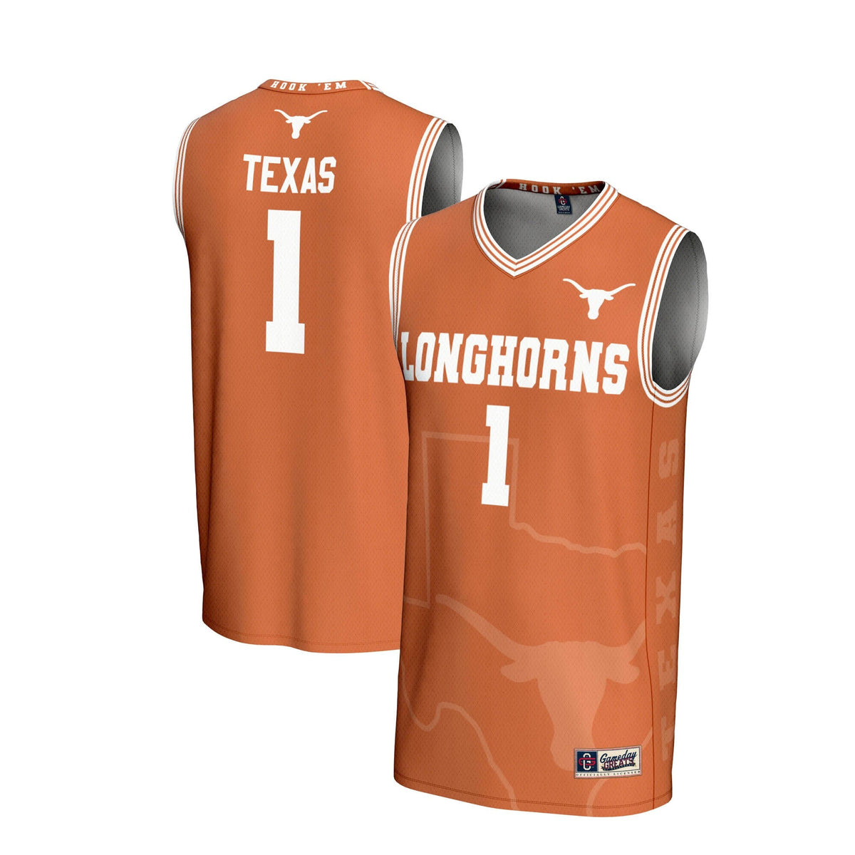 #1 Texas Longhorns Lightweight Icon Print Basketball Jersey - Texas Orange product image 1, provided for visual reference