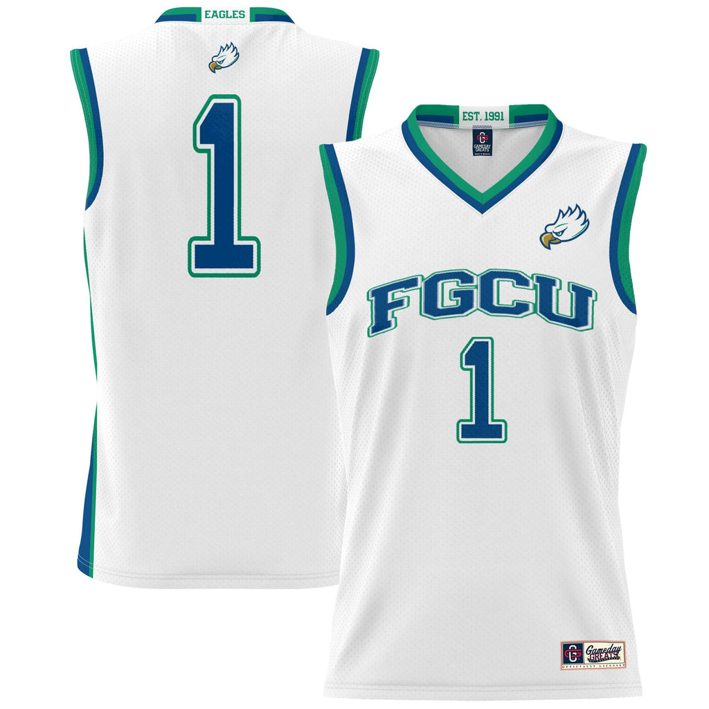 #1 Florida Gulf Coast Eagles Lightweight Basketball Jersey - White product image 1, provided for visual reference and