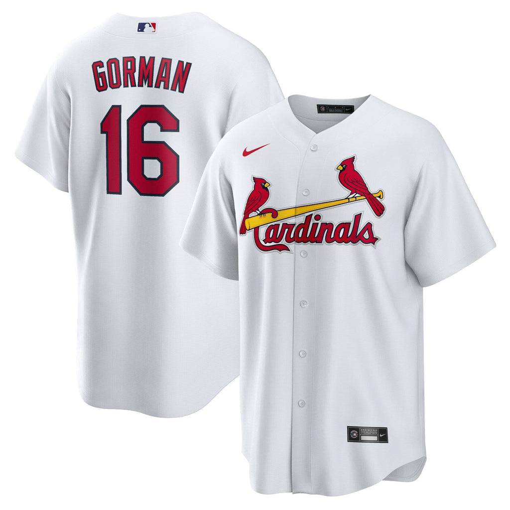 St. Louis Cardinals Nolan Gorman White Home Replica Jersey product image 1, provided for visual reference and product detail