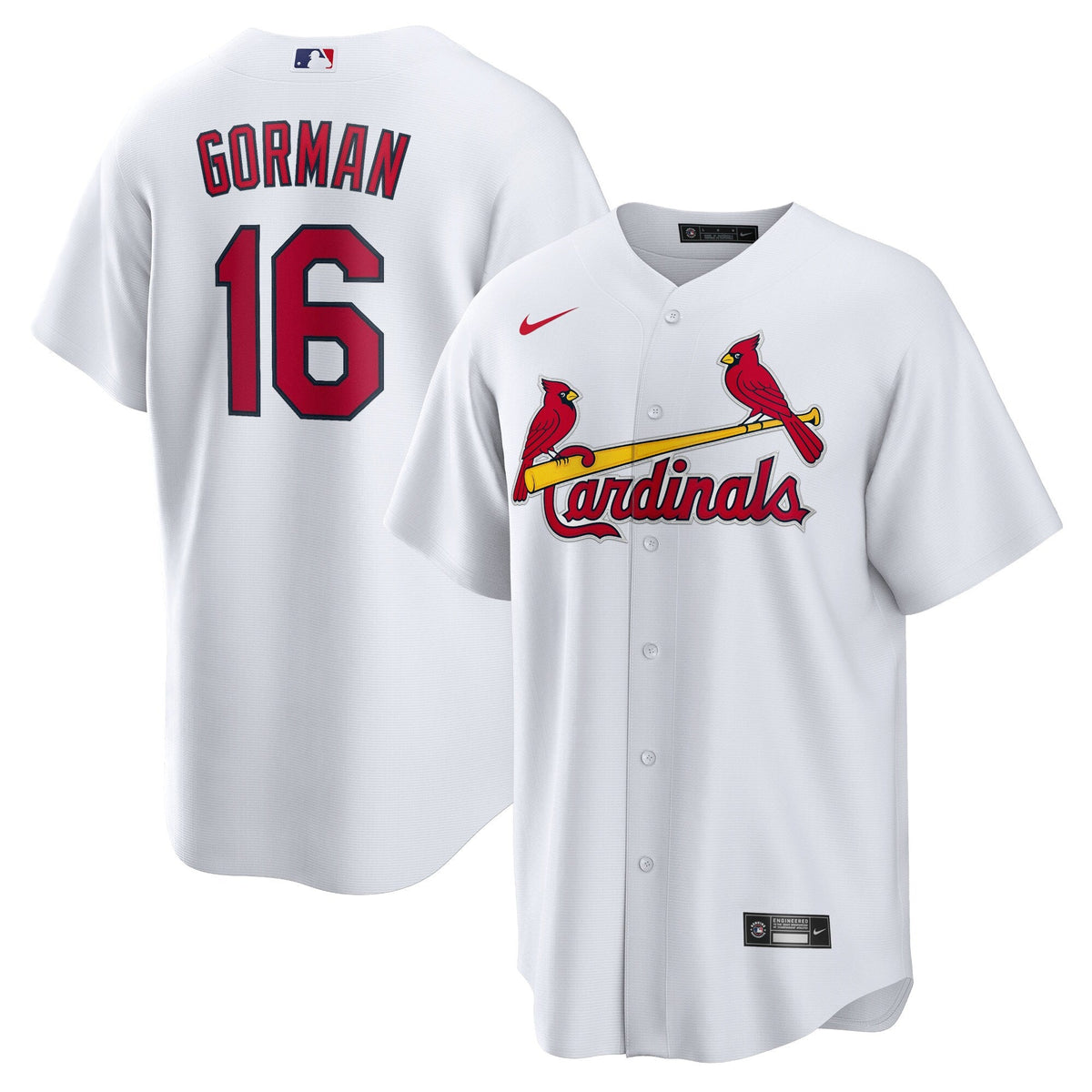 St. Louis Cardinals Nolan Gorman White Home Replica Jersey product image 1, provided for visual reference and product detail