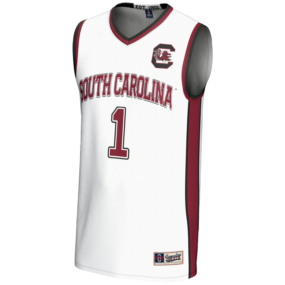 #1 South Carolina Gamecocks Lightweight Basketball Jersey - White product image 3, provided for visual reference and product