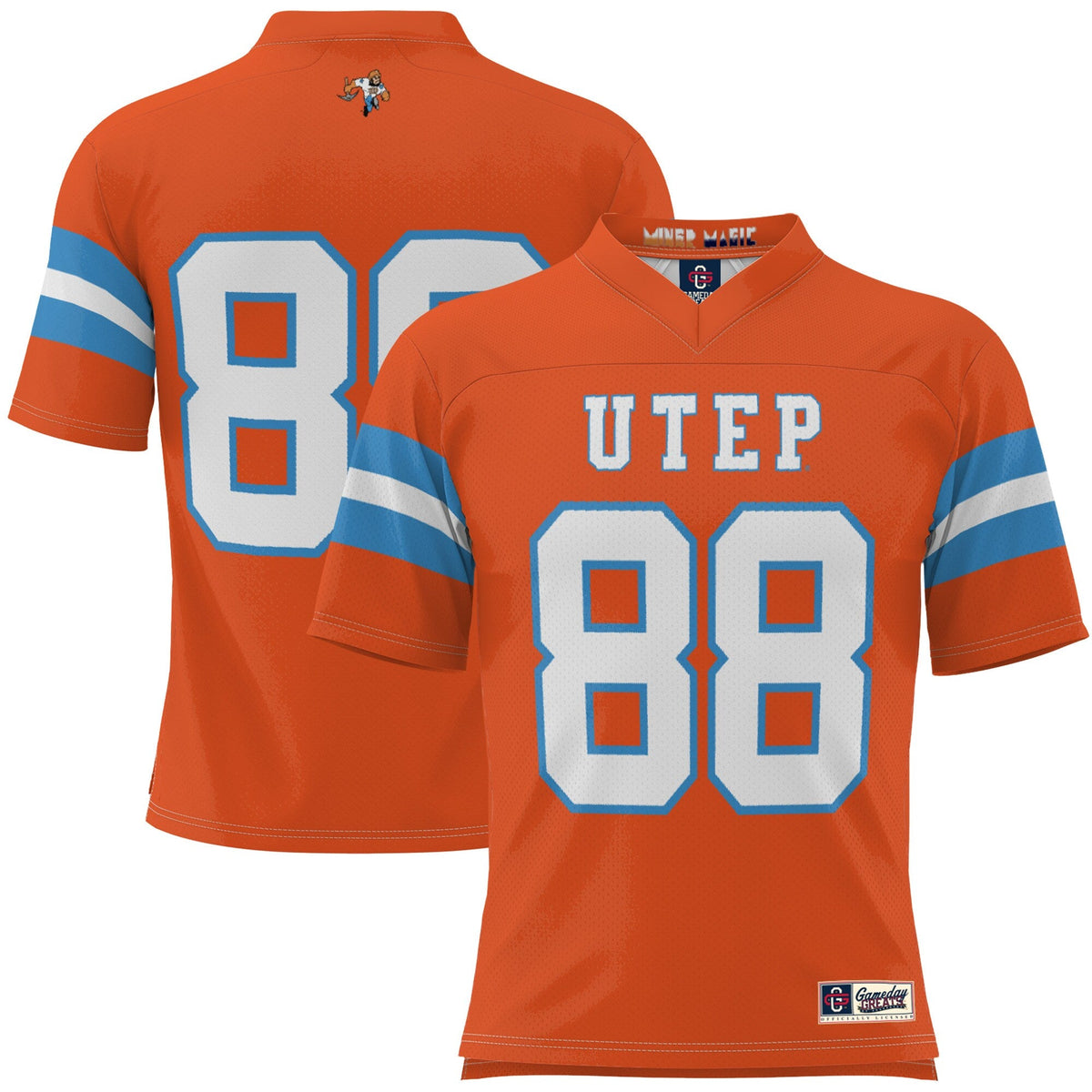#88 UTEP Miners Throwback Football Jersey - Orange product image 1, provided for visual reference and product detail review