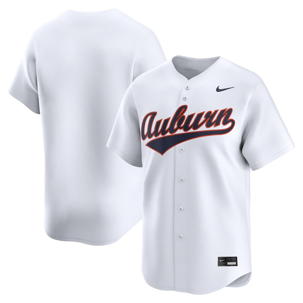 White Auburn Tigers Home Limited Baseball Jersey product image 1, provided for visual reference and product detail review