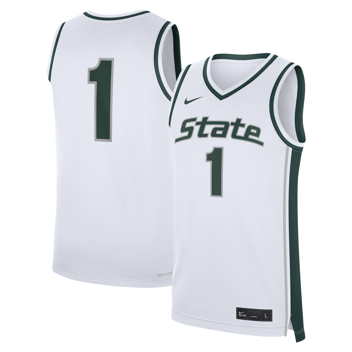 White Michigan State Spartans #1 Alternate Replica Basketball Jersey product image 2, provided for visual reference and