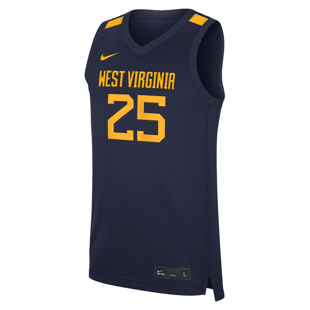 #25 Navy West Virginia Mountaineers Road Replica Basketball Jersey product image 3, provided for visual reference and