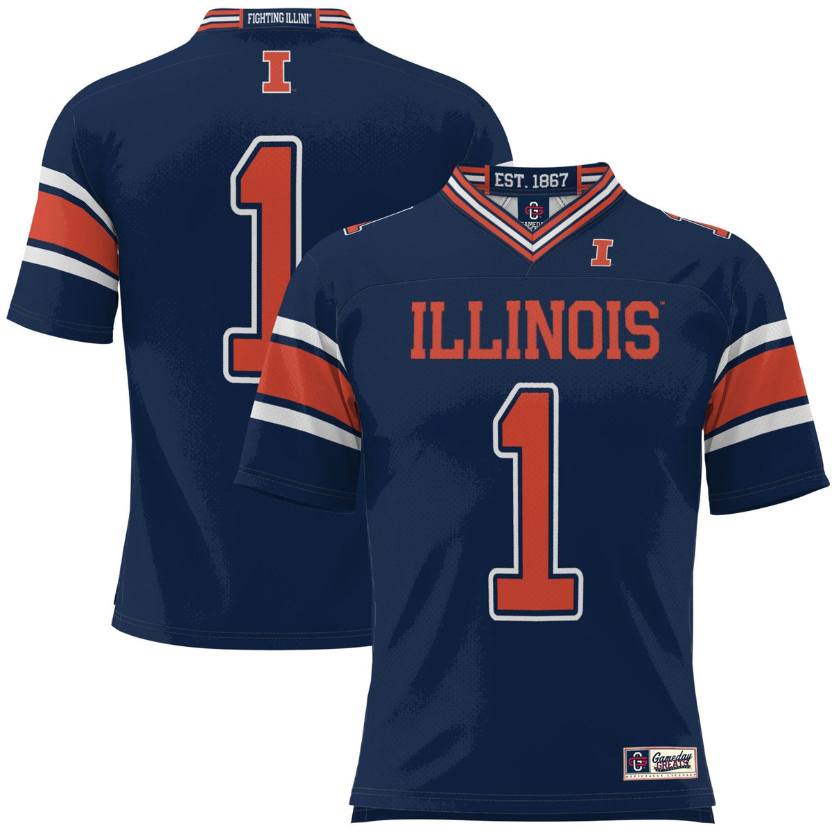 #1 Illinois Fighting Illini Football Jersey - Navy product image 1, provided for visual reference and product detail review
