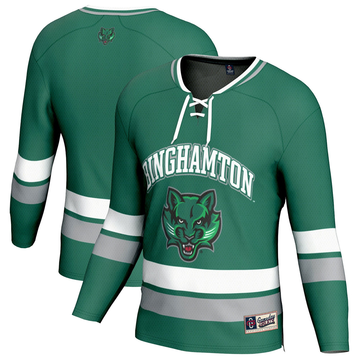 Binghamton Bearcats Spirit Hockey Jersey - Green product image 1, provided for visual reference and product detail review