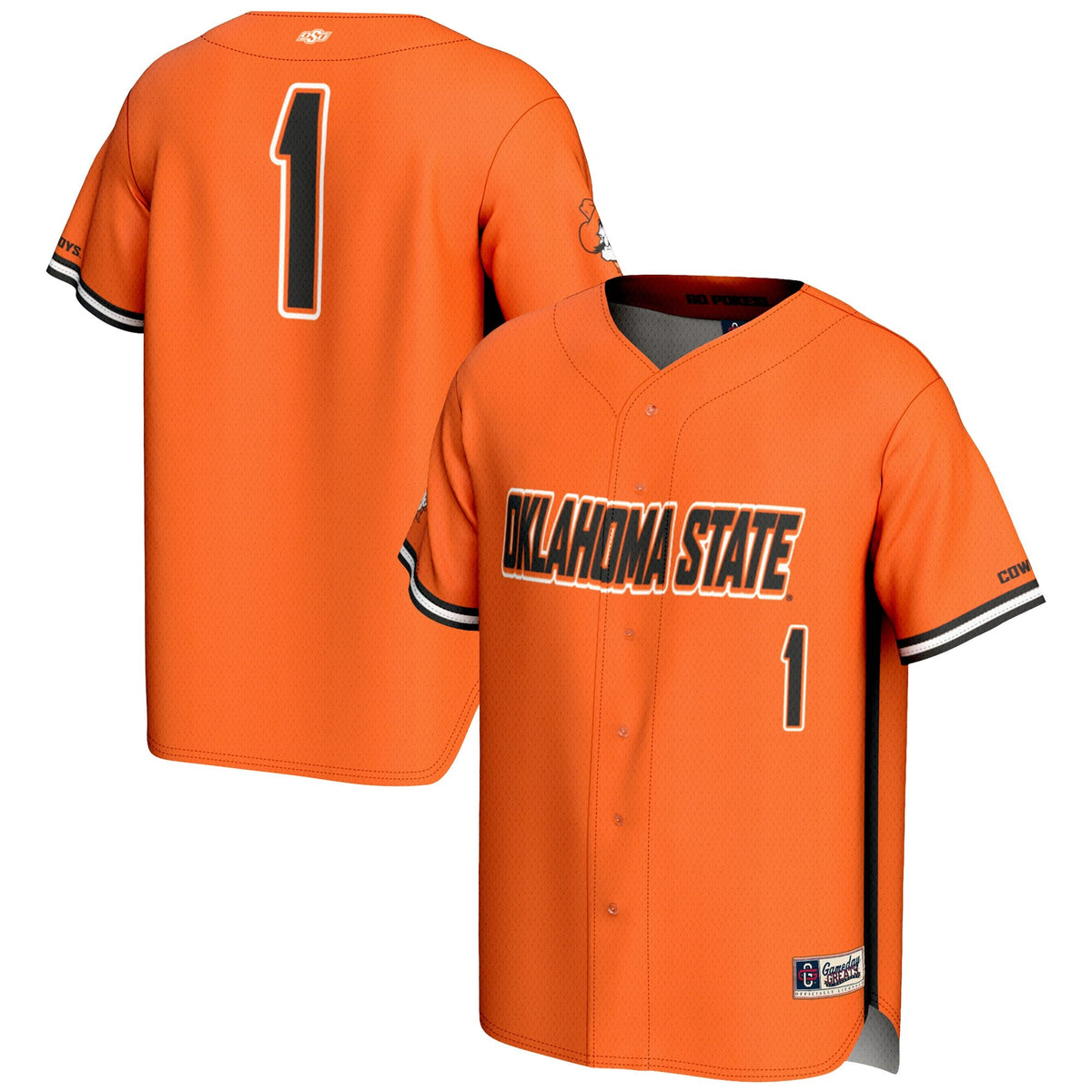 #1 Oklahoma State Cowboys Lightweight Baseball Fashion Jersey - Orange product image 2, provided for visual reference and