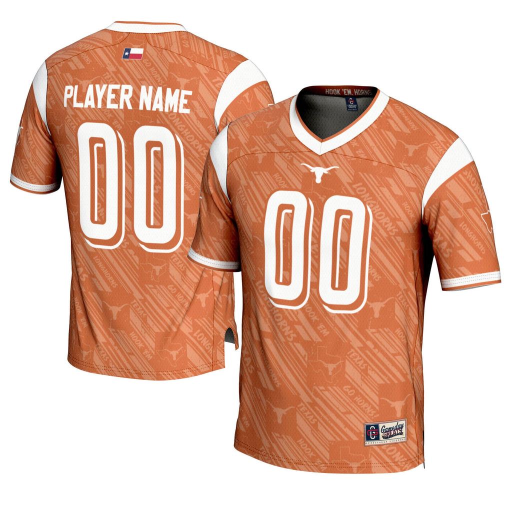 Texas Longhorns Highlight Print NIL Pick-A-Player Football Jersey - Texas Orange product image 2, provided for visual