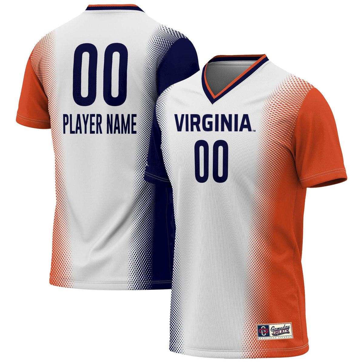 Virginia Cavaliers Pick-A-Player NIL Lightweight Soccer Jersey - White product image 1, provided for visual reference and