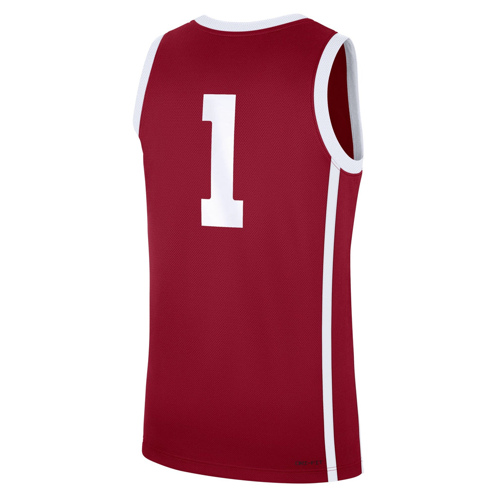 Oklahoma Sooners #1 Road Replica Basketball Jersey - Crimson product image 4, provided for visual reference and product