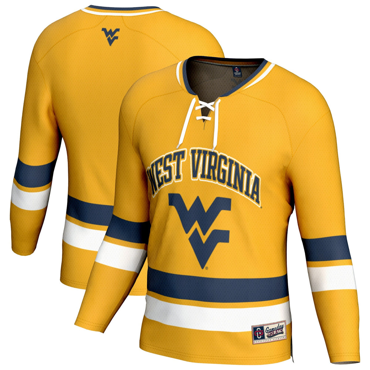 West Virginia Mountaineers Spirit Hockey Jersey - Gold product image 1, provided for visual reference and product detail