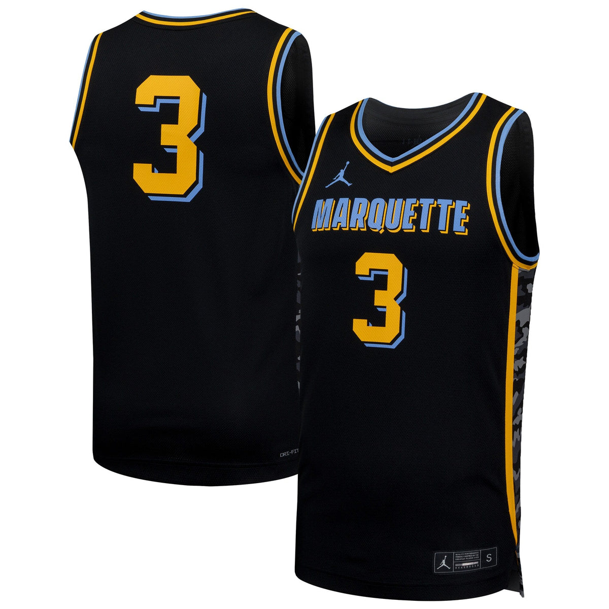 #3 Black Marquette Golden Eagles Replica Basketball Jersey product image 2, provided for visual reference and product detail