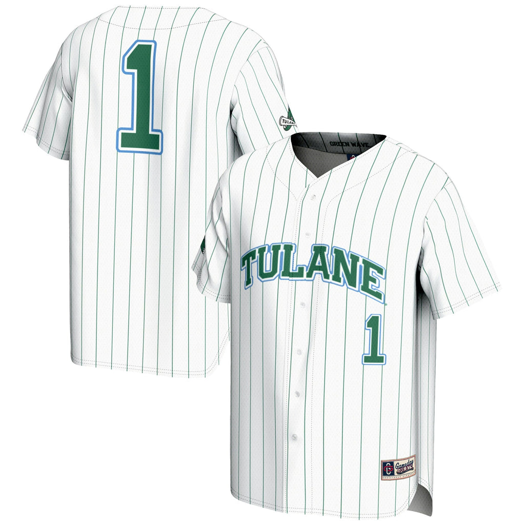 #1 Tulane Green Wave Lightweight Baseball Jersey - White product image 2, provided for visual reference and product detail