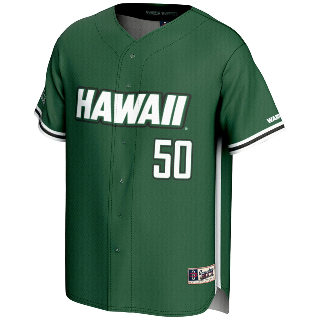 #1 Hawaii Rainbow Warriors Lightweight Baseball Jersey - Green product image 3, provided for visual reference and product