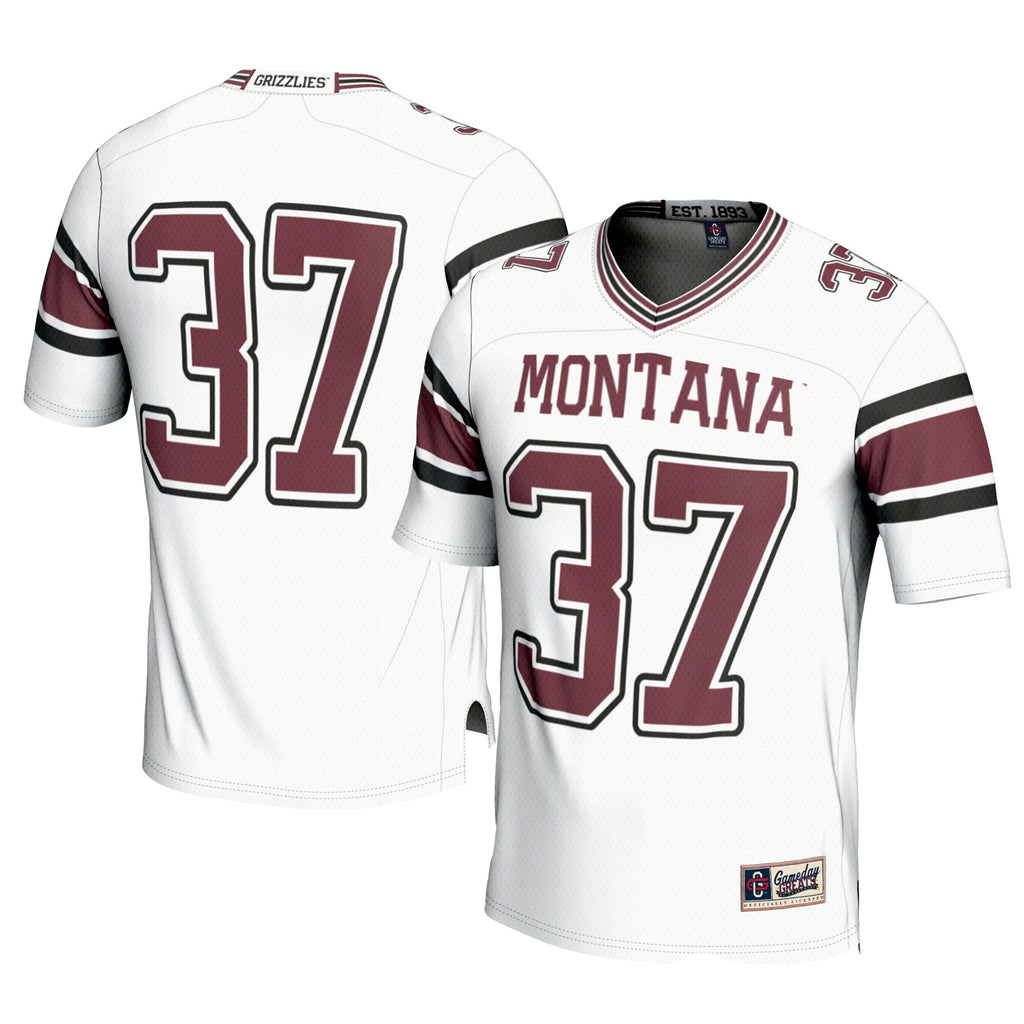 #37 Montana Grizzlies Football Jersey - White product image 1, provided for visual reference and product detail review