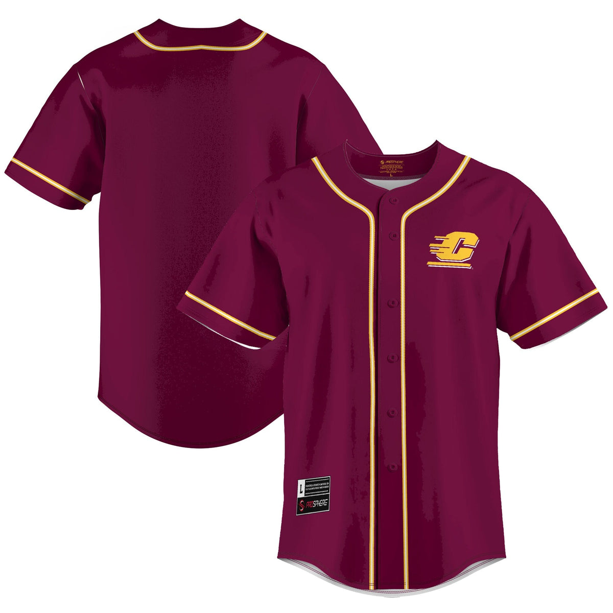 Central Michigan Chippewas Lightweight Baseball Jersey - Maroon product image 2, provided for visual reference and product