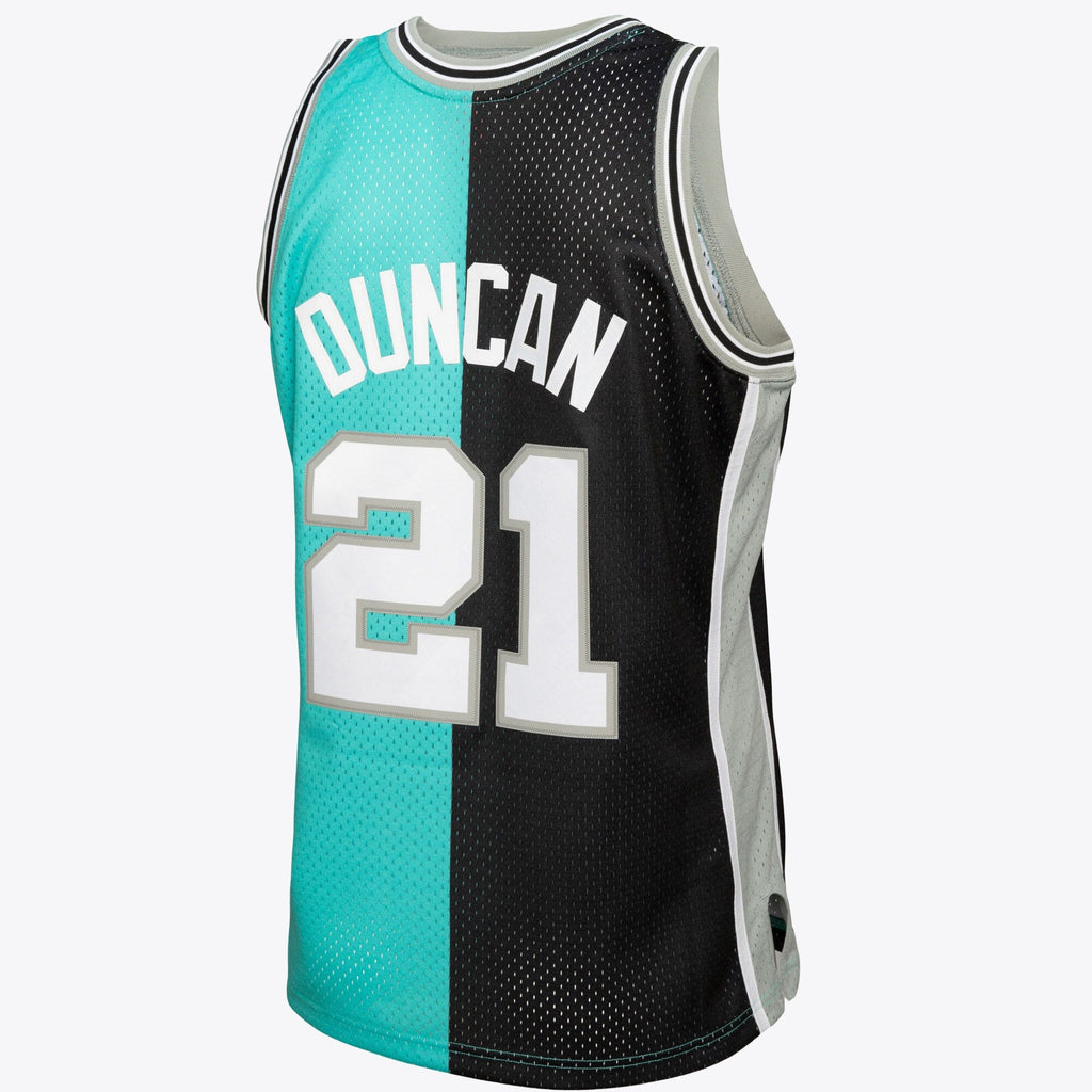San Antonio Spurs Tim Duncan 1998 Split Swingman Jersey - Black/Teal product image 4, provided for visual reference and