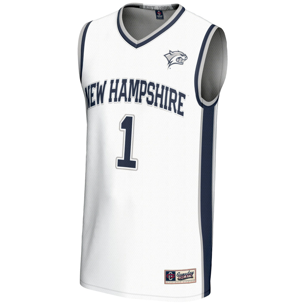 #1 New Hampshire Wildcats Lightweight Basketball Jersey - White product image 3, provided for visual reference and product