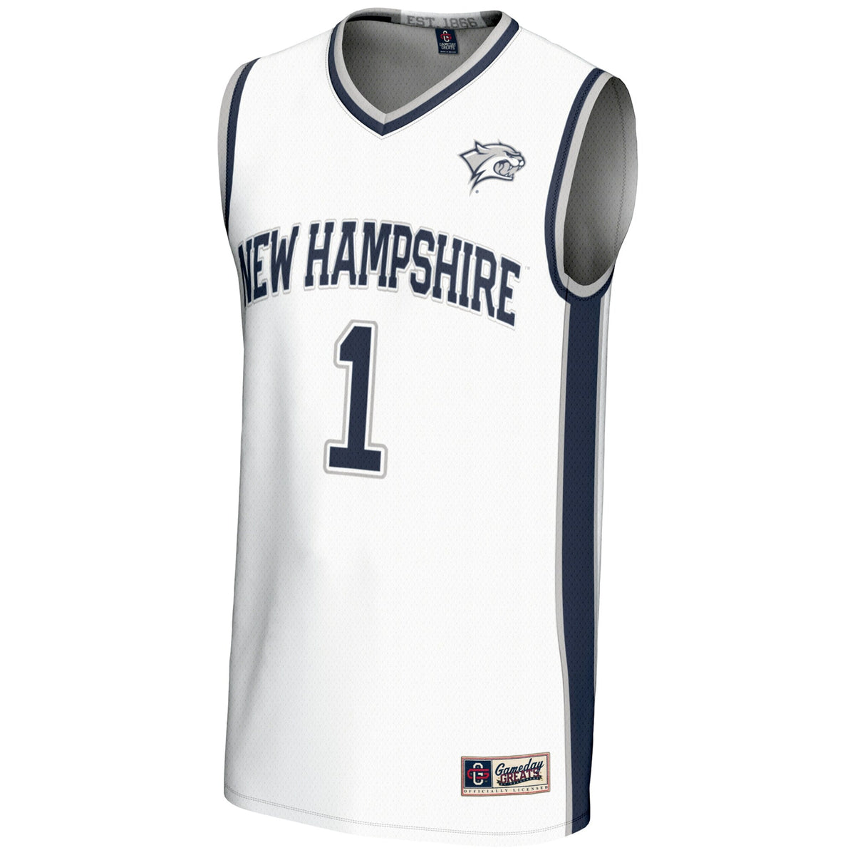 #1 New Hampshire Wildcats Lightweight Basketball Jersey - White product image 3, provided for visual reference and product