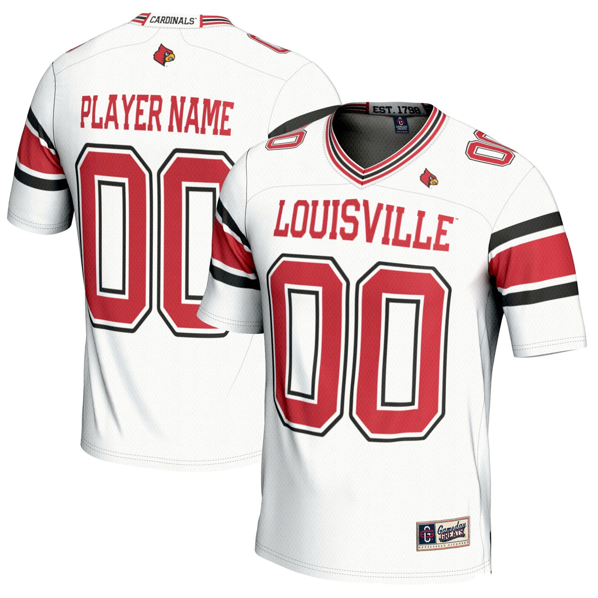 Louisville Cardinals NIL Pick-A-Player Football Jersey - White product image 1, provided for visual reference and product
