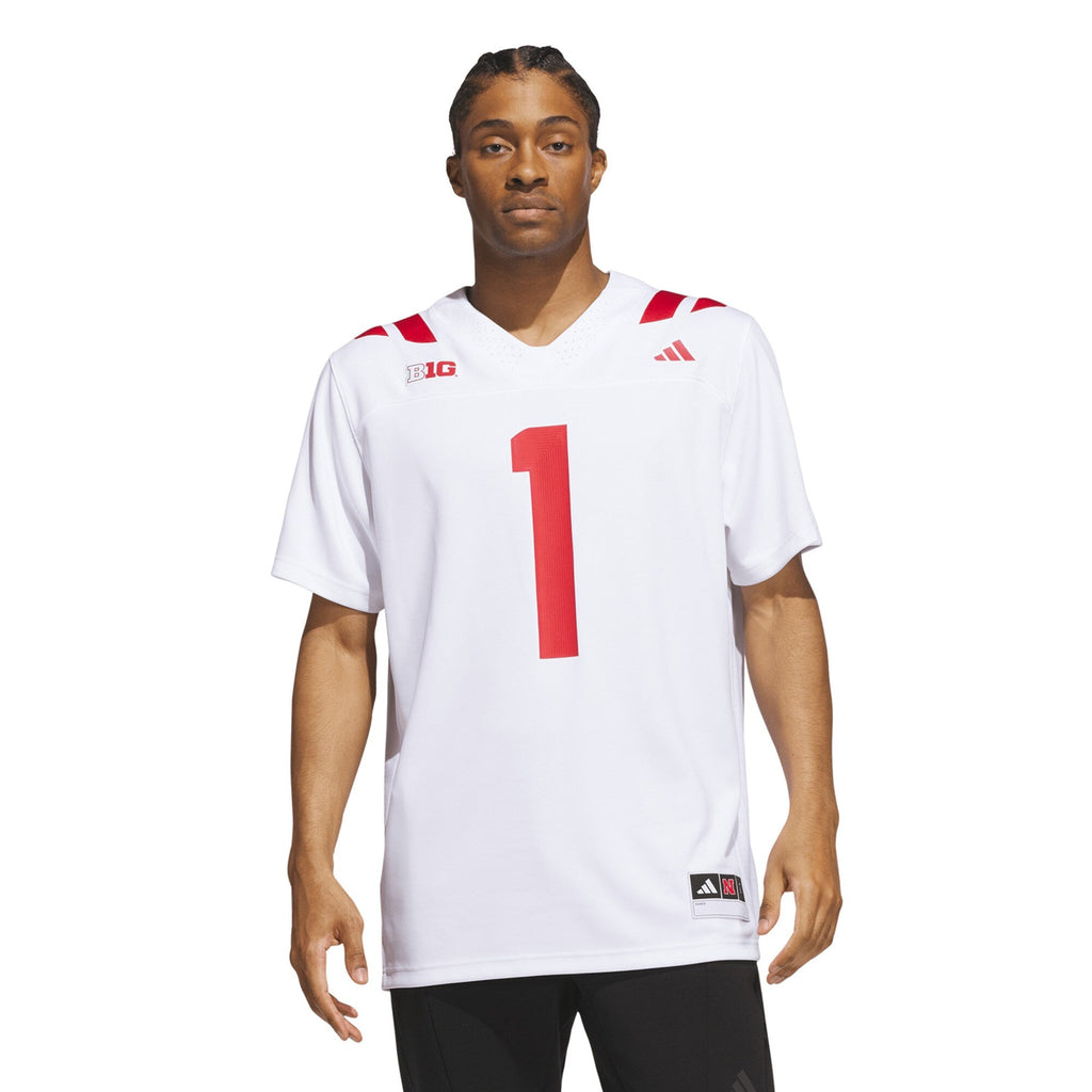 #1 White Nebraska Huskers Away Premier Football Jersey product image 2, provided for visual reference and product detail