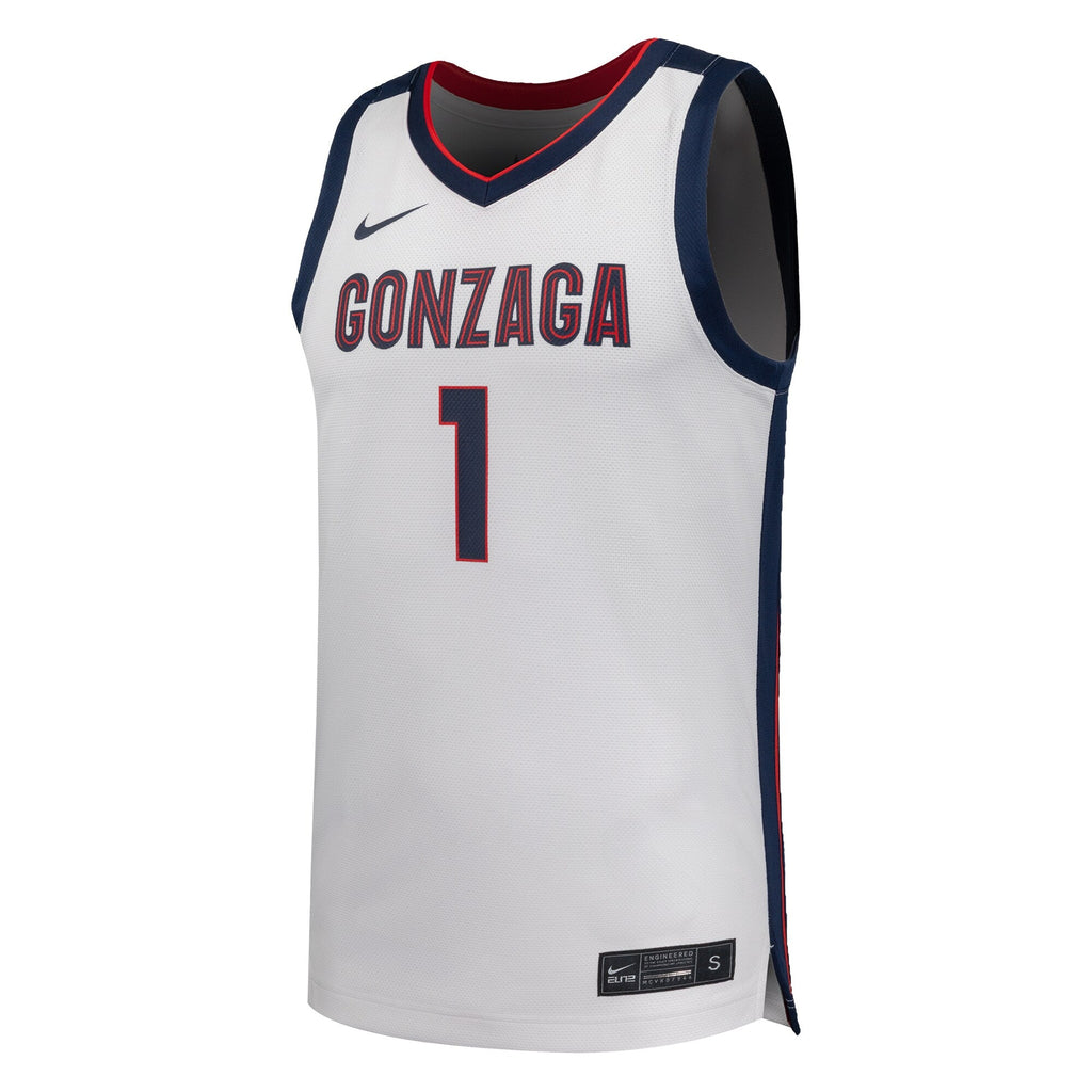 #1 White Gonzaga Bulldogs Replica Basketball Jersey product image 3, provided for visual reference and product detail review