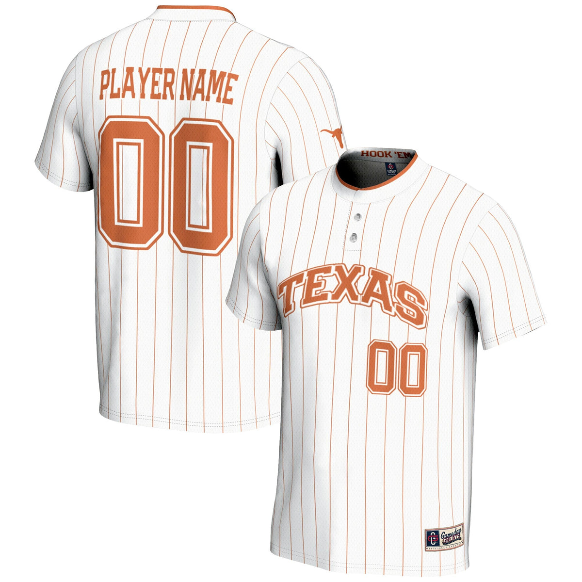 Texas Longhorns NIL Pick-A-Player Lightweight Softball Jersey - White product image 1, provided for visual reference and