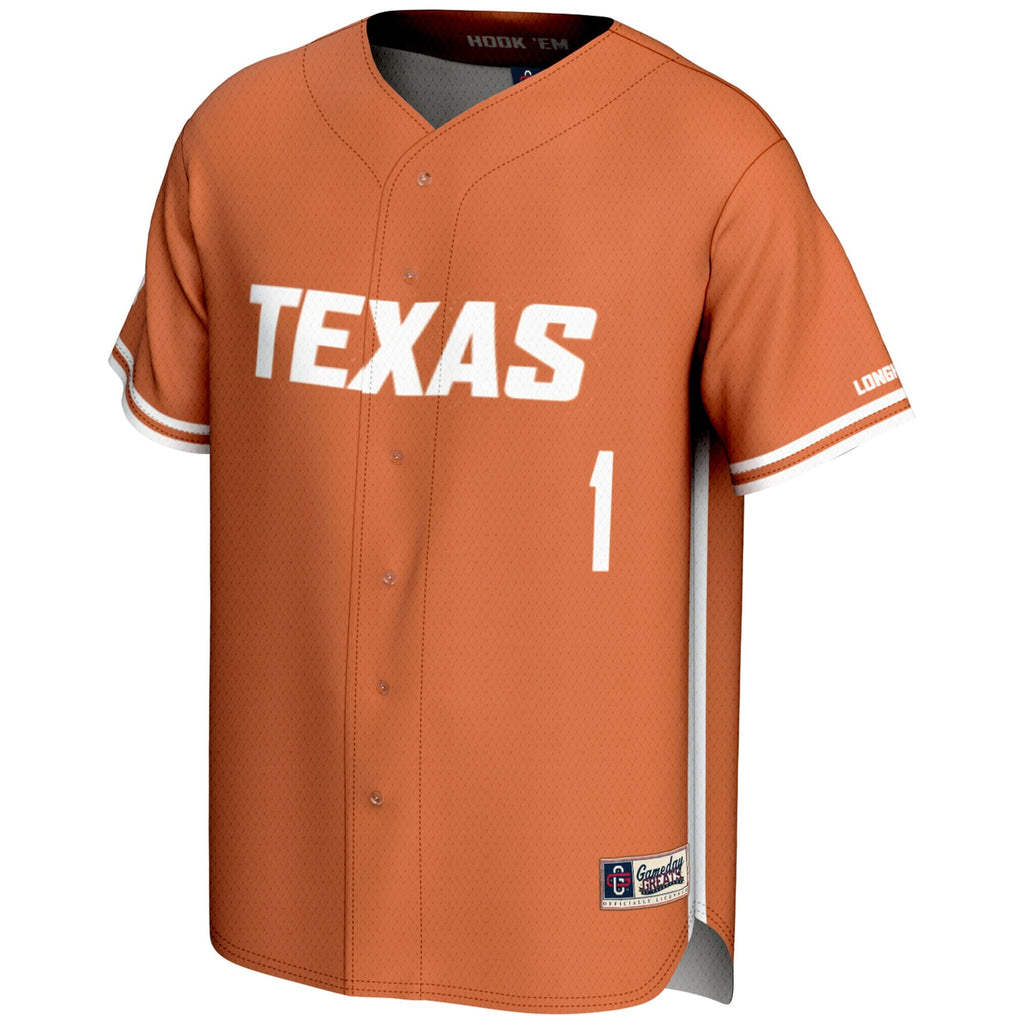 #1 Texas Longhorns Lightweight Baseball Jersey - Burnt Orange product image 3, provided for visual reference and product