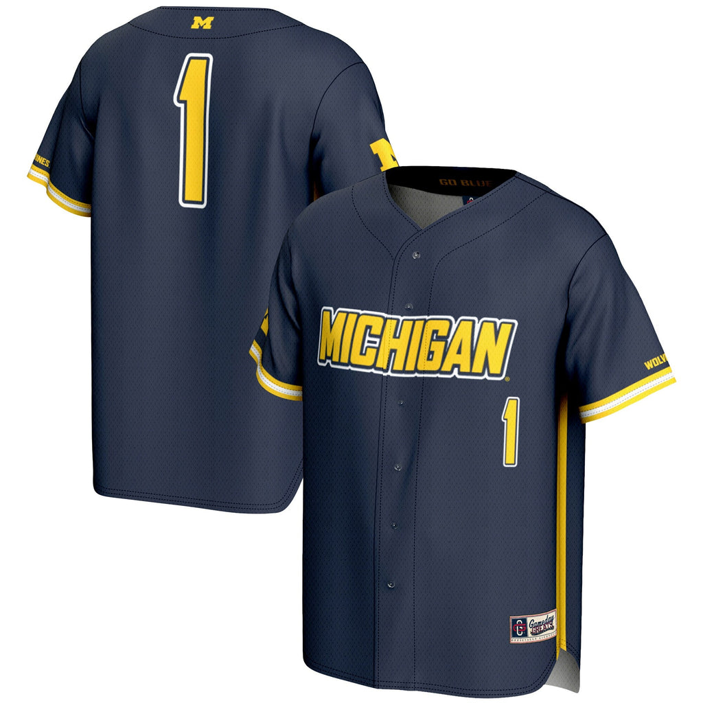 #1 Michigan Wolverines Lightweight Baseball Fashion Jersey - Navy product image 1, provided for visual reference and product