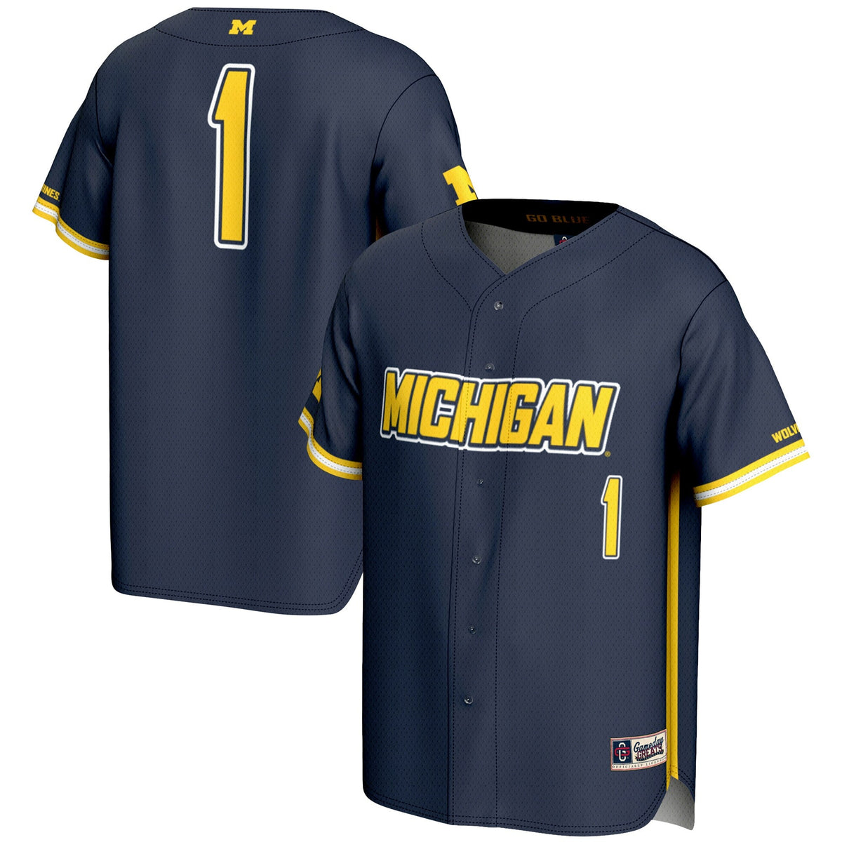 #1 Michigan Wolverines Lightweight Baseball Fashion Jersey - Navy product image 1, provided for visual reference and product