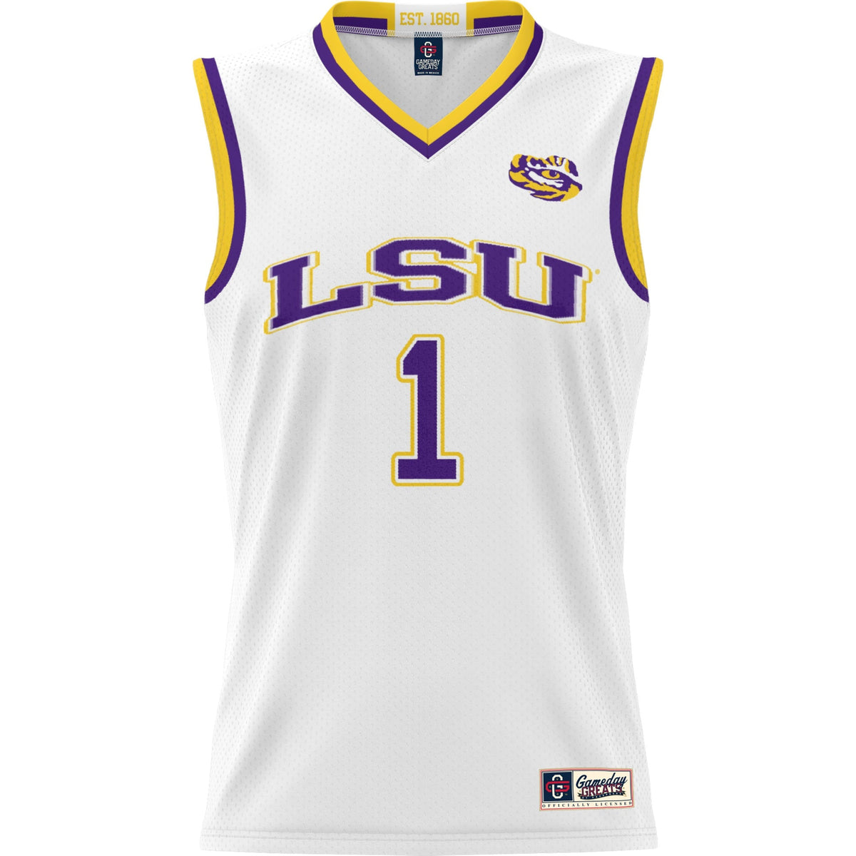 #1 LSU Tigers Lightweight Basketball Jersey - White product image 3, provided for visual reference and product detail review