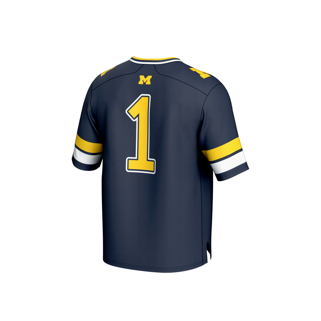 #1 Michigan Wolverines Lightweight Collegiate Football Fashion Jersey - Navy product image 4, provided for visual reference