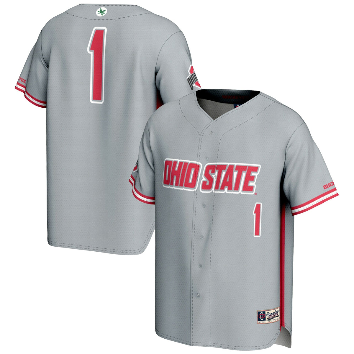 #1 Ohio State Buckeyes Lightweight Baseball Jersey - Gray product image 2, provided for visual reference and product detail