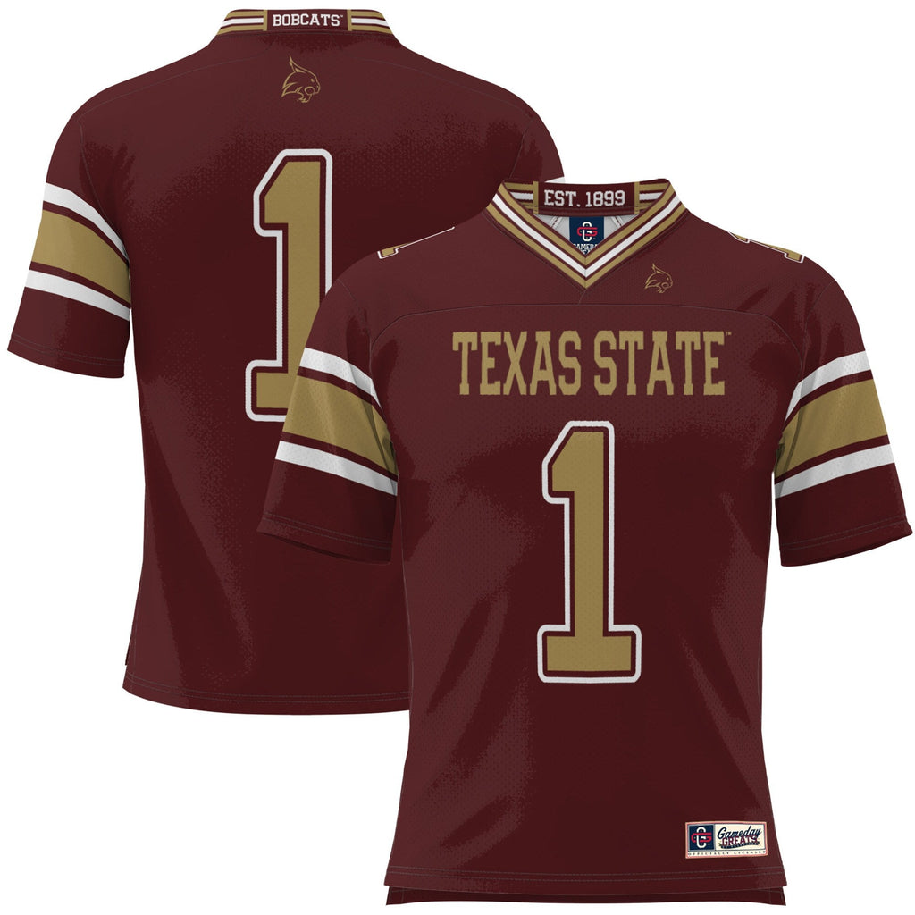 #1 Texas State Bobcats Football Jersey - Maroon product image 2, provided for visual reference and product detail review