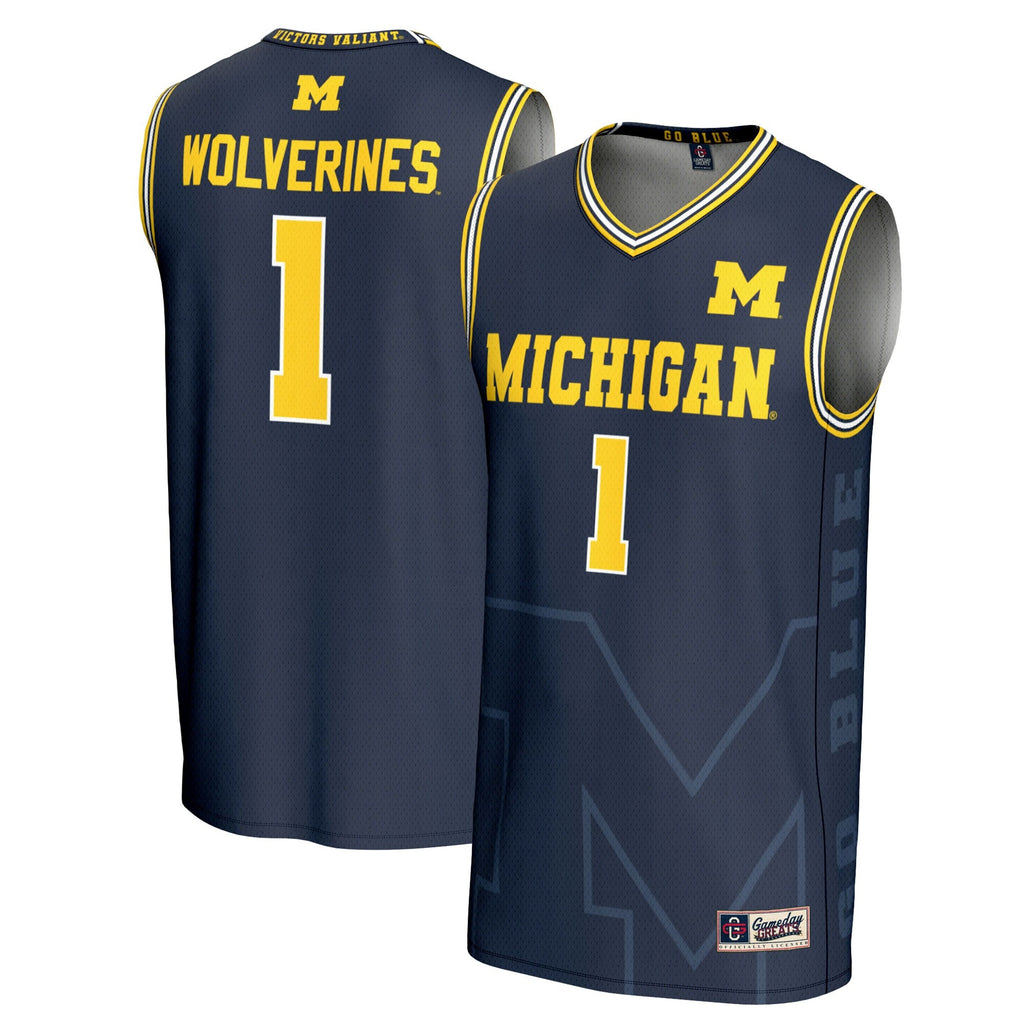 #1 Michigan Wolverines Icon Print Lightweight Basketball Fashion Jersey - Navy product image 1, provided for visual
