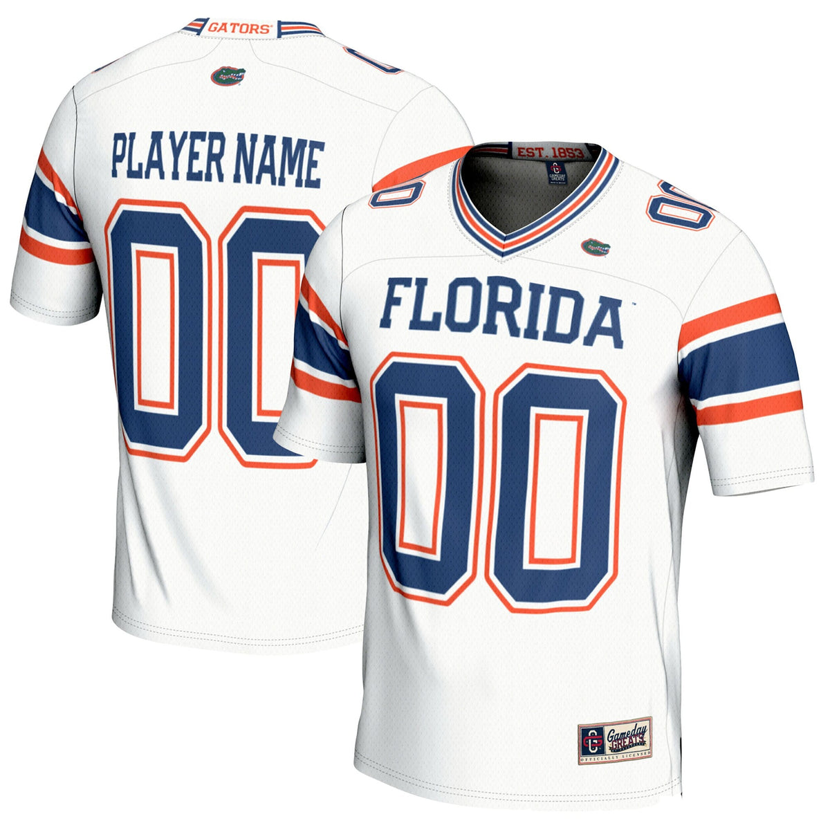 Florida Gators NIL Pick-A-Player Football Jersey - White product image 2, provided for visual reference and product detail