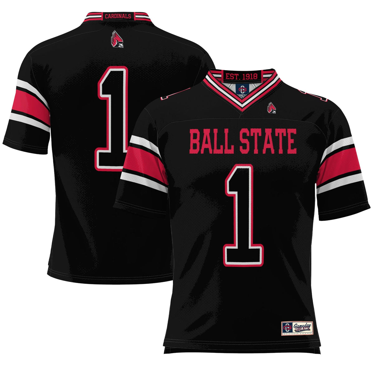 #1 Ball State Cardinals Endzone Football Jersey - Black product image 2, provided for visual reference and product detail