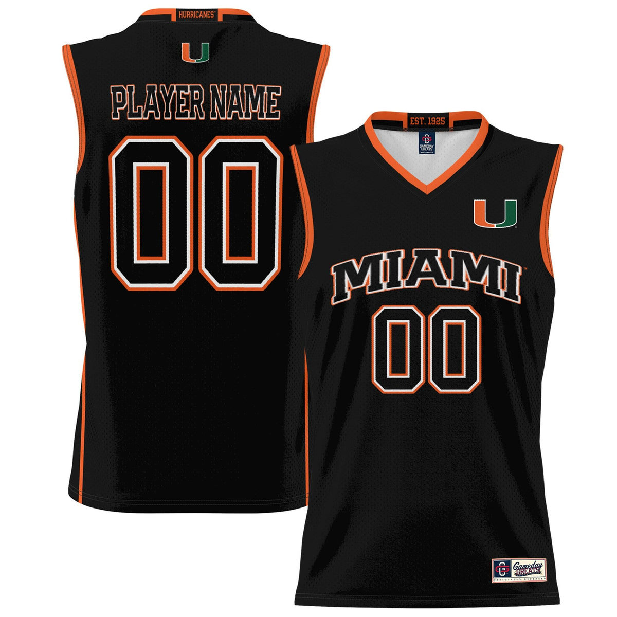 Miami Hurricanes NIL Pick-A-Player Lightweight Basketball Jersey - Black product image 2, provided for visual reference and