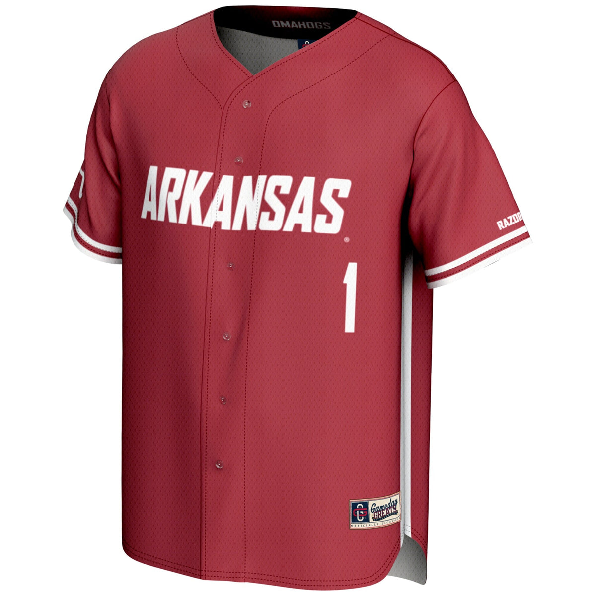 #1 Arkansas Razorbacks Lightweight Baseball Jersey - Cardinal product image 3, provided for visual reference and product