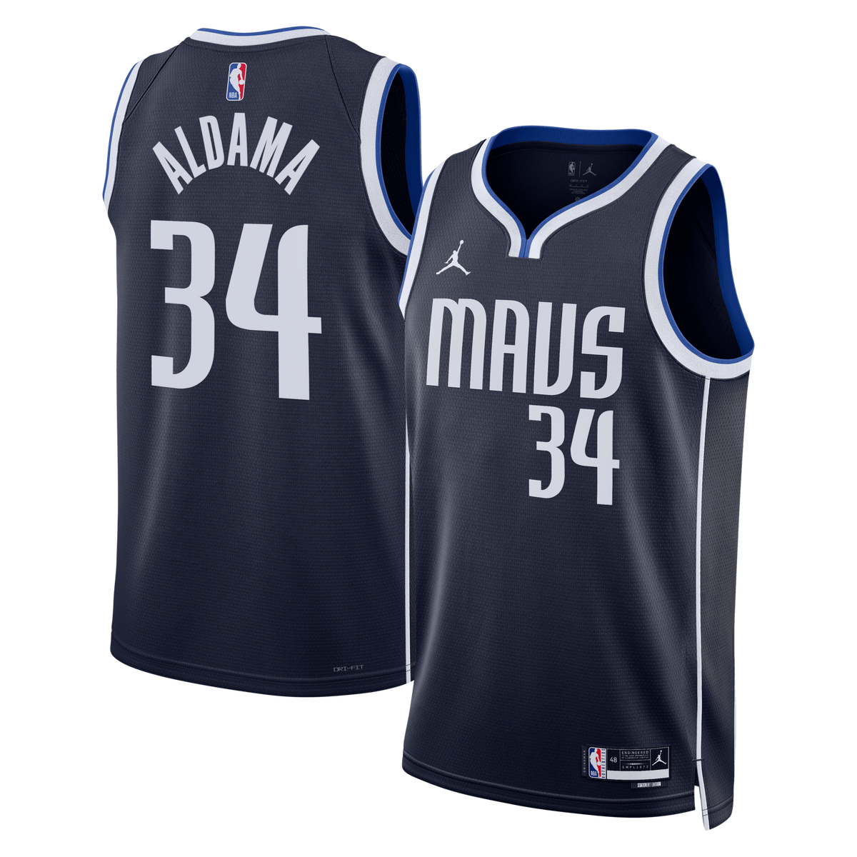 Dallas Mavericks Statement Edition Swingman Jersey - Navy - Santi Aldama product image 1, provided for visual reference and
