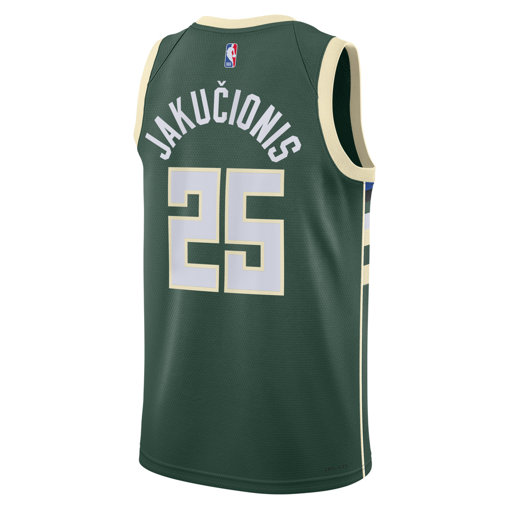 Milwaukee Bucks Icon Edition Swingman Jersey - White - Kasparas Jakučionis product image 4, provided for visual reference
