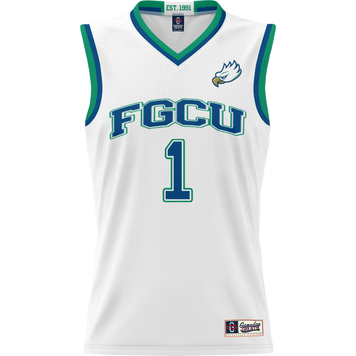 #1 Florida Gulf Coast Eagles Lightweight Basketball Jersey - White product image 3, provided for visual reference and