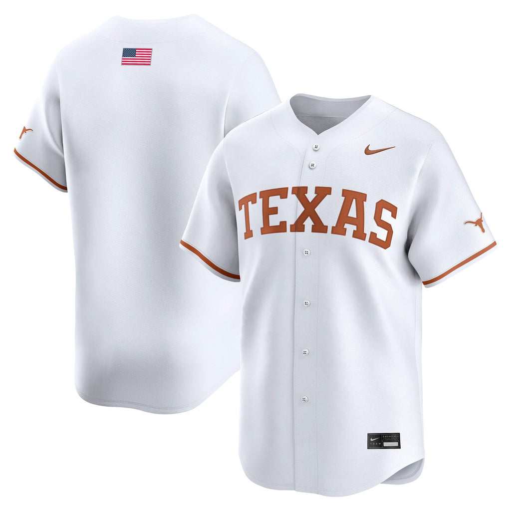 White Texas Longhorns Baseball Limited Jersey product image 1, provided for visual reference and product detail review