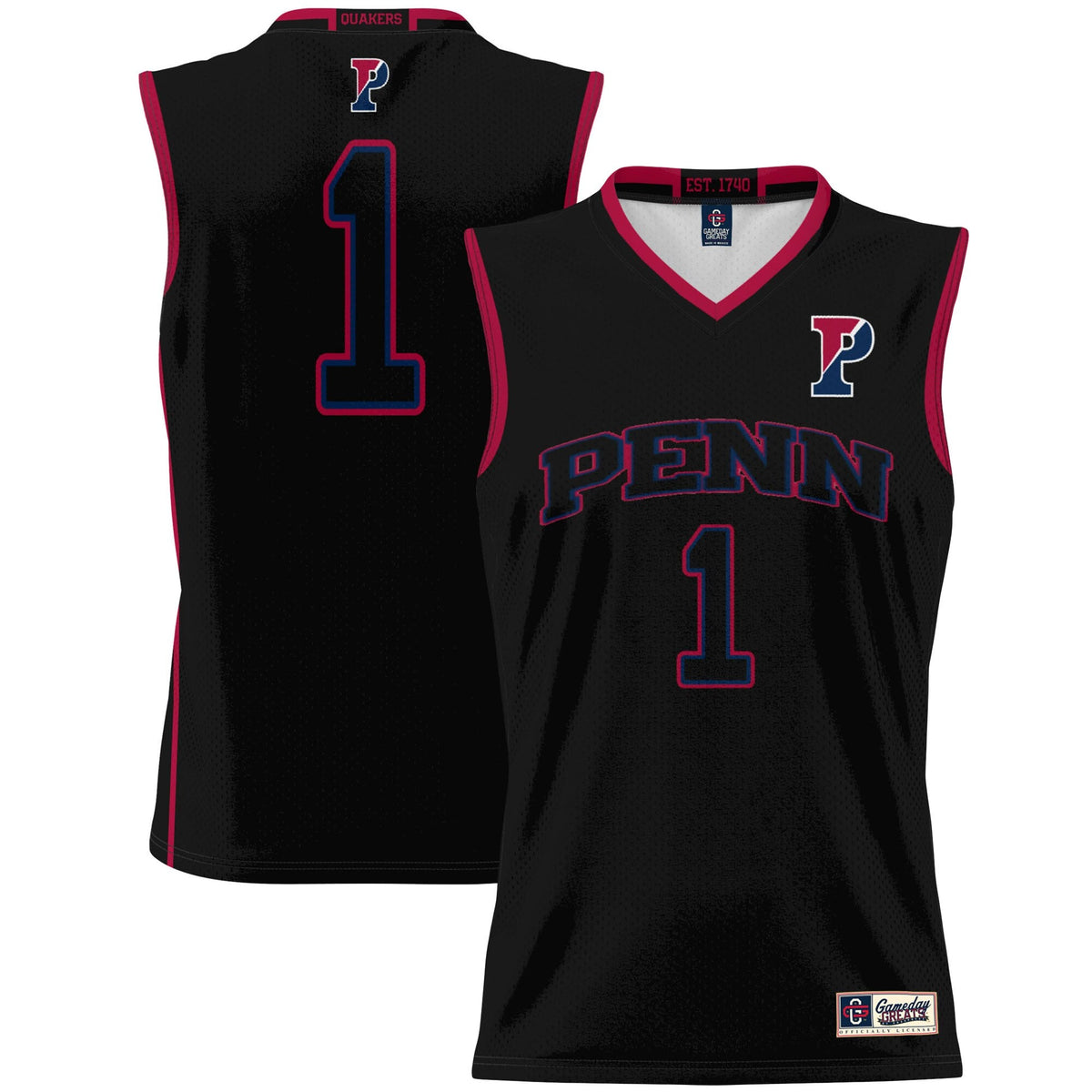 #1 Pennsylvania Quakers Lightweight Basketball Jersey - Black product image 2, provided for visual reference and product